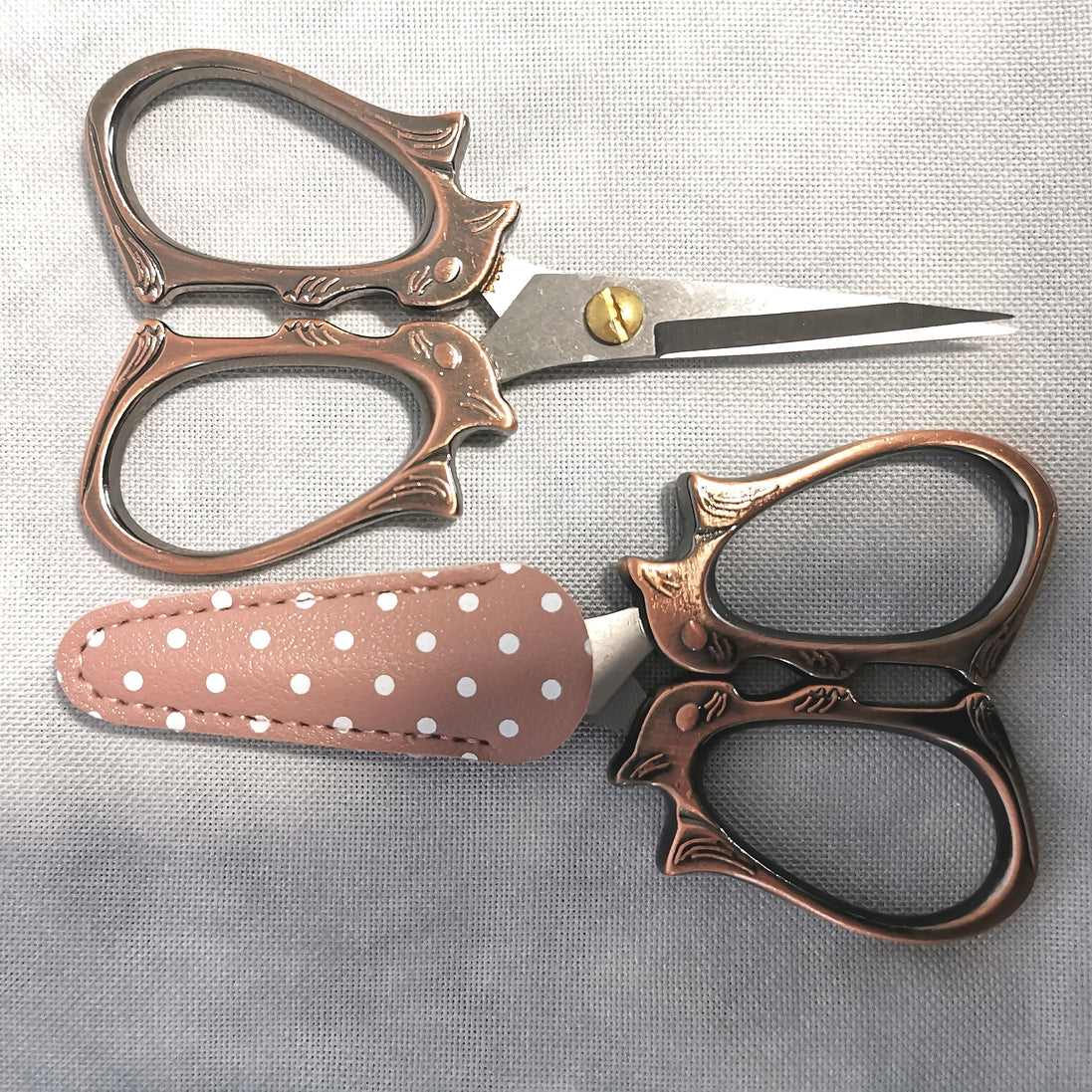 Burnished Copper Squirrel Embroidery Scissors with Cover
