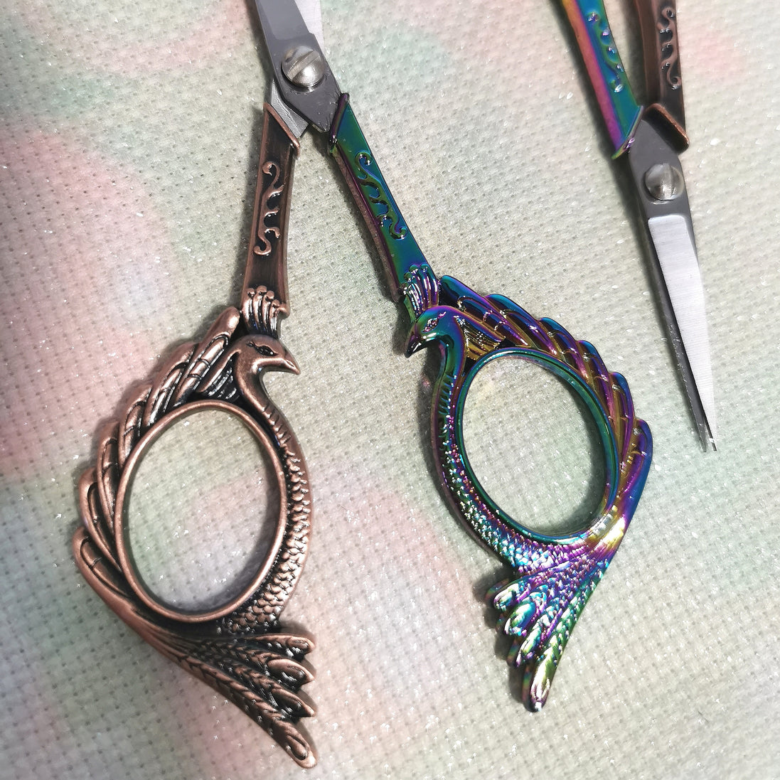 Rainbow Copper Dual Tone Peacock Embroidery Scissors with Cover