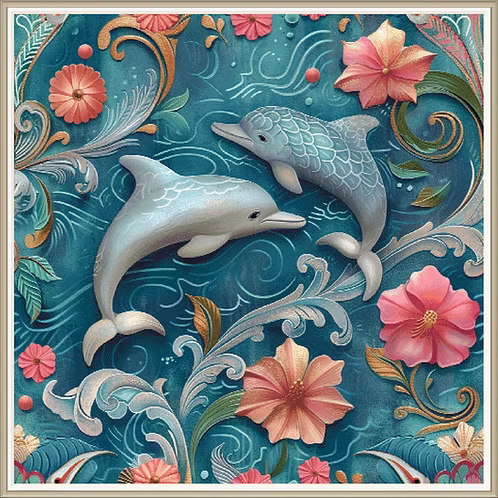Floral Ocean Dolphins PDF Cross Stitch Pattern Chart