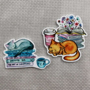 Needle Minder - Sleeping Cats with books & Coffee / Tea