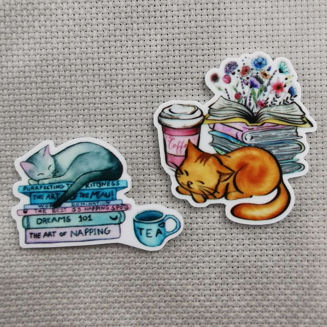 Needle Minder - Sleeping Cats with books & Coffee / Tea