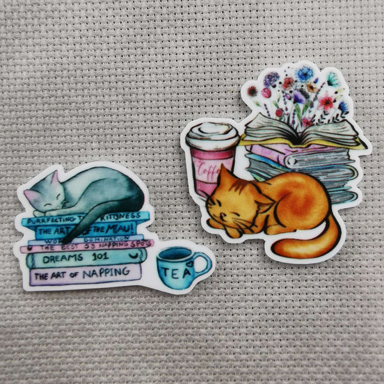 Needle Minder - Sleeping Cats with books & Coffee / Tea