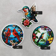 Needle Minder - Stained Glass Cardinals / Hummingbird. Hummingbird on Branch.