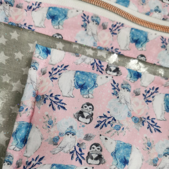WIP Project Bag - Winter Friends GLITTER front.