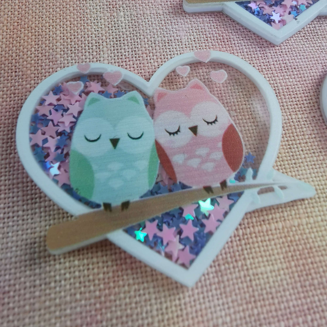 Needle Minder - Lovely Owls. Sequin Heart Sparkles.