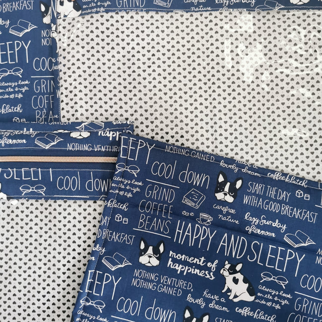 WIP Project Bag - Frenchie Doodles (blue)