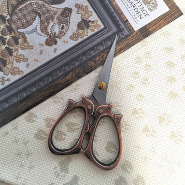 Burnished Copper Squirrel Embroidery Scissors with Cover