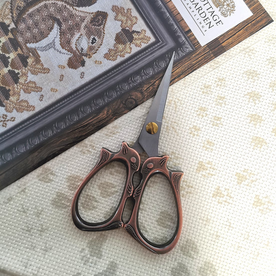 Burnished Copper Squirrel Embroidery Scissors with Cover