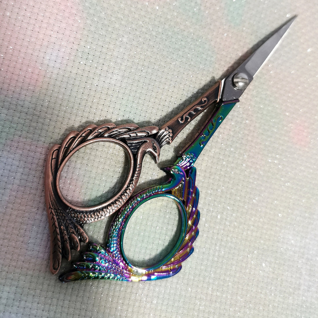 Rainbow Copper Dual Tone Peacock Embroidery Scissors with Cover