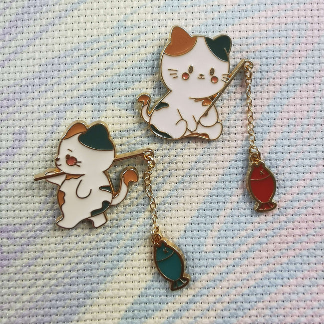 Needle Minder - Fishing Cats (fish charm dangle detail)