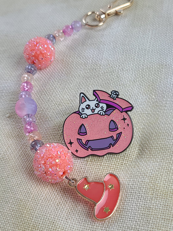 Beaded Scissor Keep & Minder Set - Glittery Pumpkin Witch