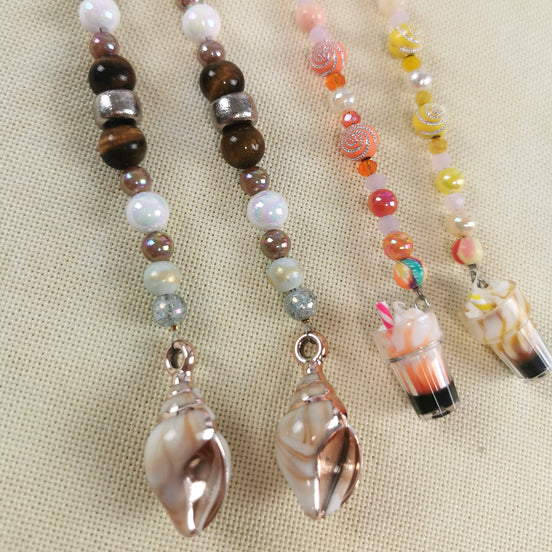 Beaded Scissor Keep. Real Shell & Tiger Eye / Fun Ice Cream Summer Sundae