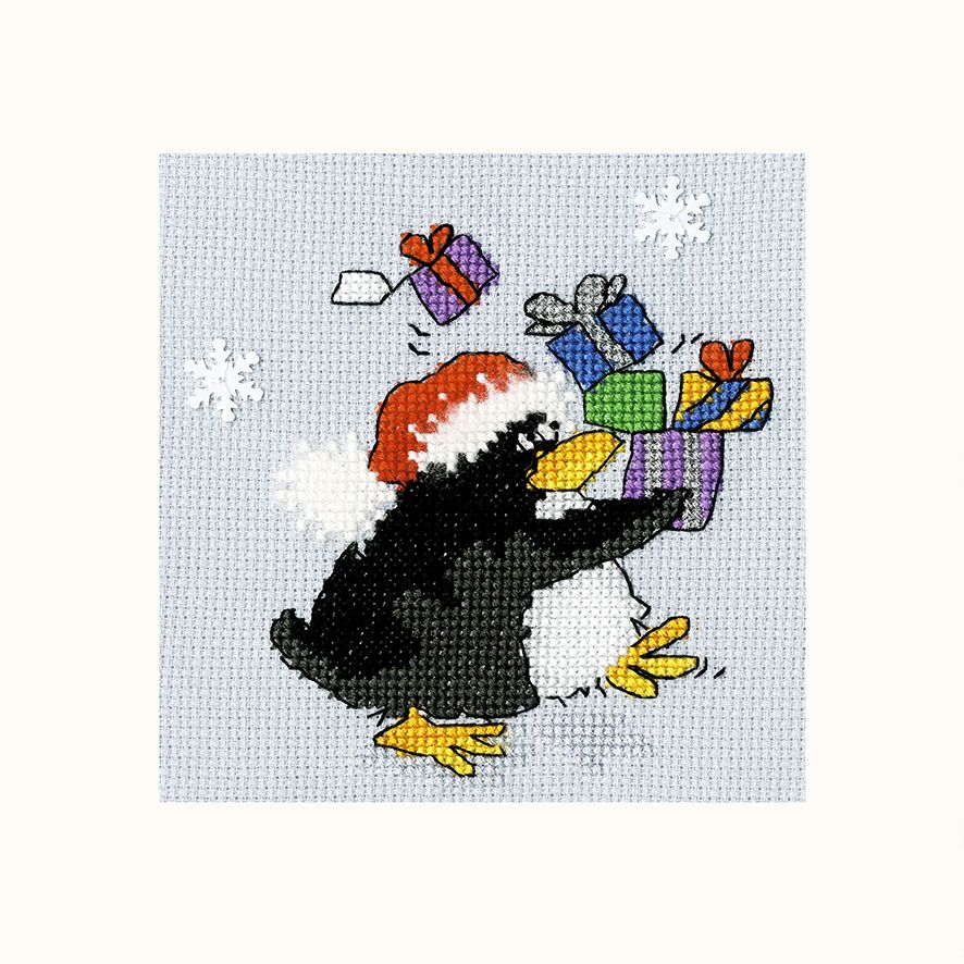 Bothy Threads Christmas Greeting Card Penguin Presents