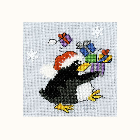 Bothy Threads Christmas Greeting Card Penguin Presents