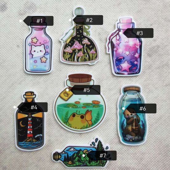 Needle Minder - Bottles. Kitty Stars, Toadstool, Fairy Frog, Lighthouse, Otter.