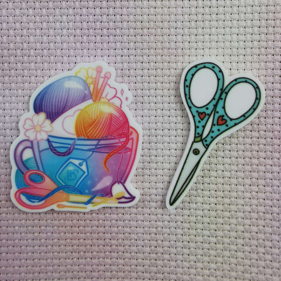 Needle Minder - Scissors / Crafty Knitting Tea Cup