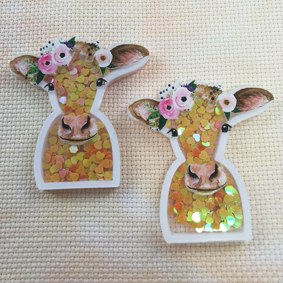 Needle Minder - Pretty Cow. Sequin Heart Sparkles.