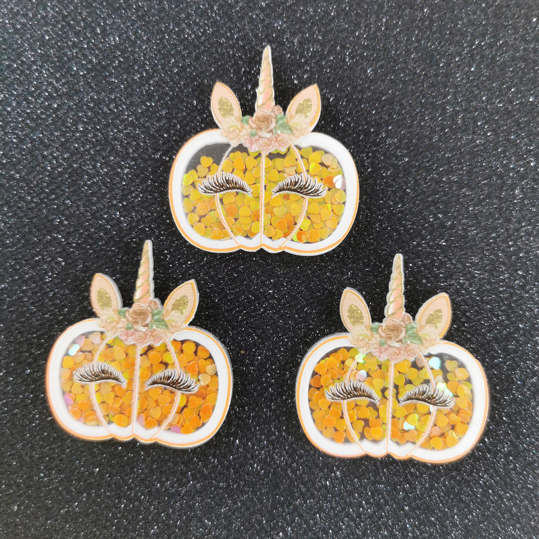 Needle Minder - Cute Halloween Unicorn Pumpkin Sequin Shaker.