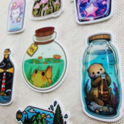 Needle Minder - Bottles. Kitty Stars, Toadstool, Fairy Frog, Lighthouse, Otter.
