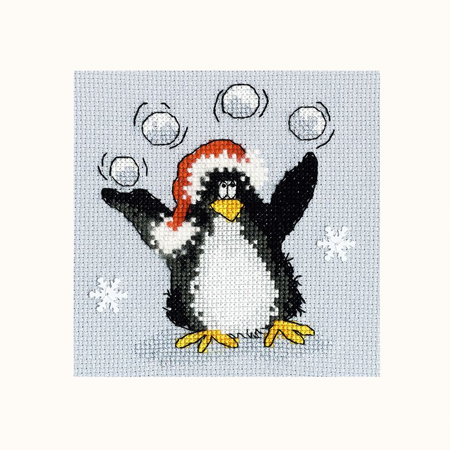 Bothy Threads Christmas Greeting Card Penguin Playing Snowballs