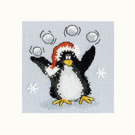 Bothy Threads Christmas Greeting Card Penguin Playing Snowballs