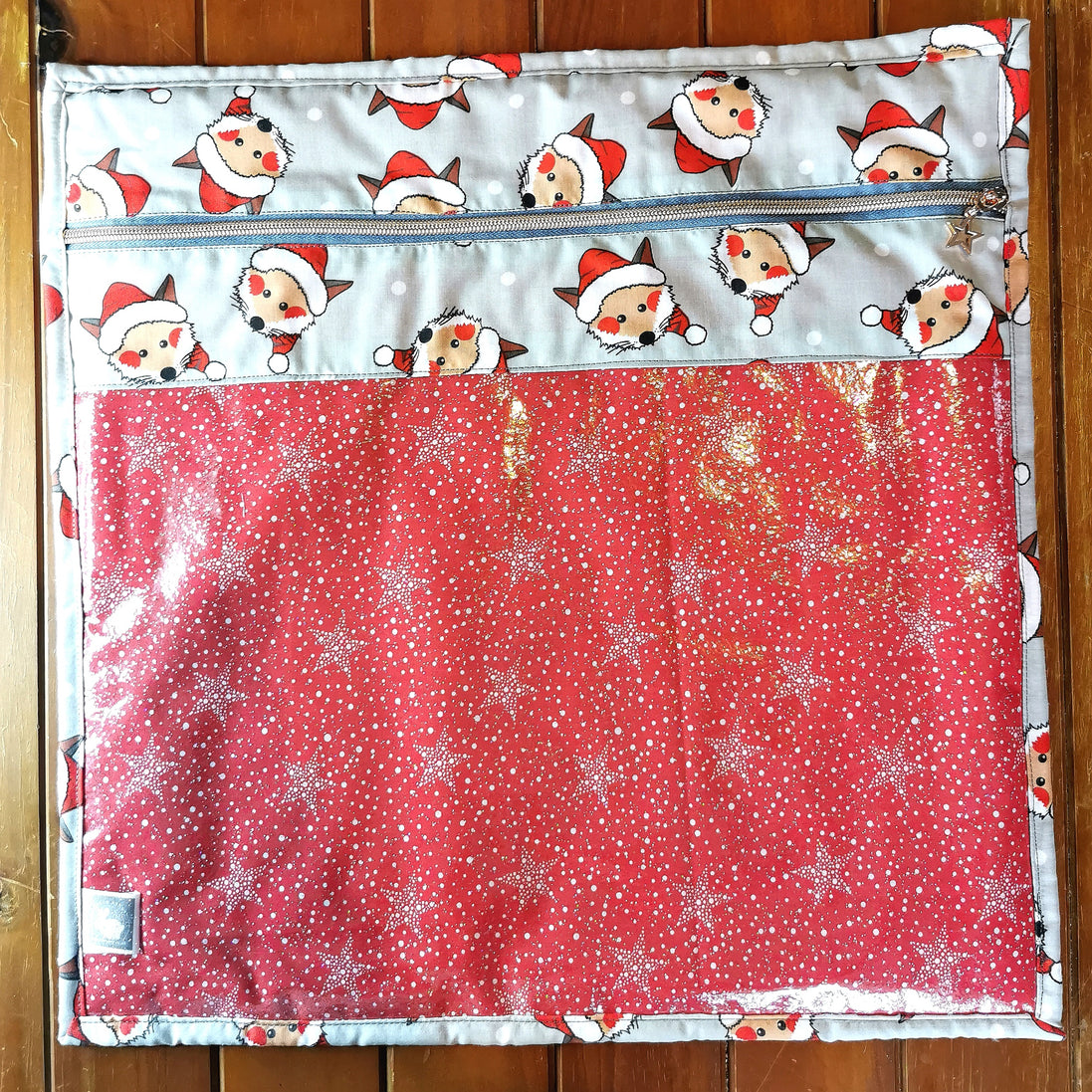 WIP Project Bag - Christmas Fox GLITTER front.