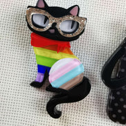 Needle Minder - Luxury Layered Acrylic Rainbow Sweater Cat, Handbag Kitty