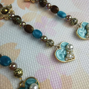 Beaded Scissor Keep. Floral Centre Accent & Heart Charm