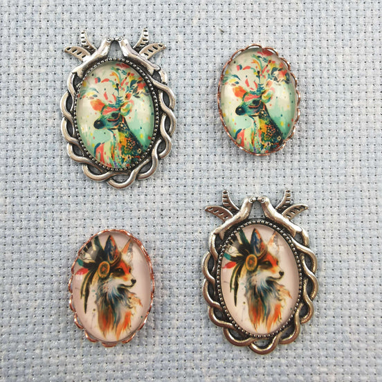 Needle Minder - Rainbow Deer / Fox. Silver or Rose Gold Frame