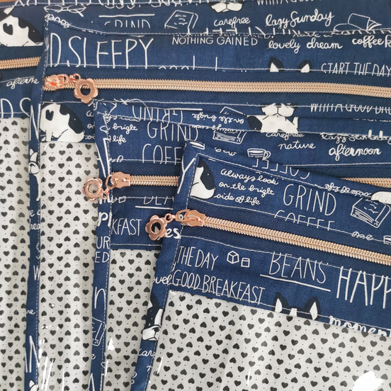 WIP Project Bag - Frenchie Doodles (blue)