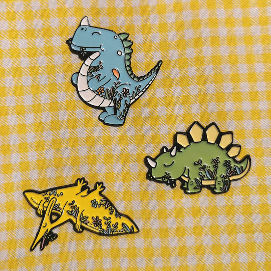 Needle Minder - Friendly floral dinosaurs, prehistoric.