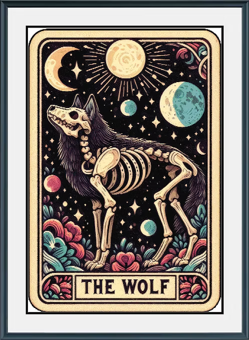 Skeleton Tarot - The Wolf PDF Cross Stitch Pattern Chart