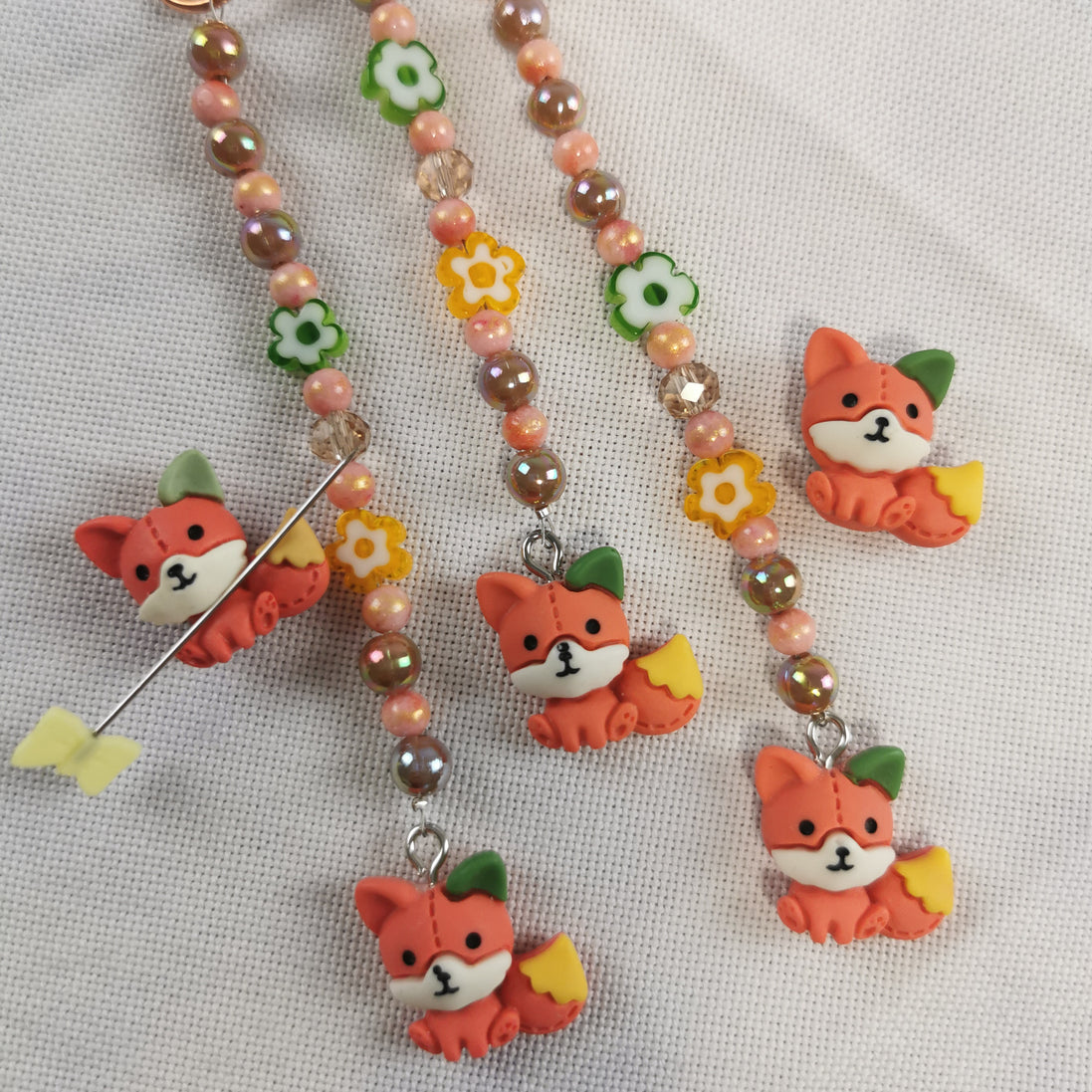 Beaded Scissor Keep & Minder Set - Flowery Fox