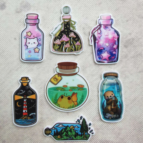 Needle Minder - Bottles. Kitty Stars, Toadstool, Fairy Frog, Lighthouse, Otter.