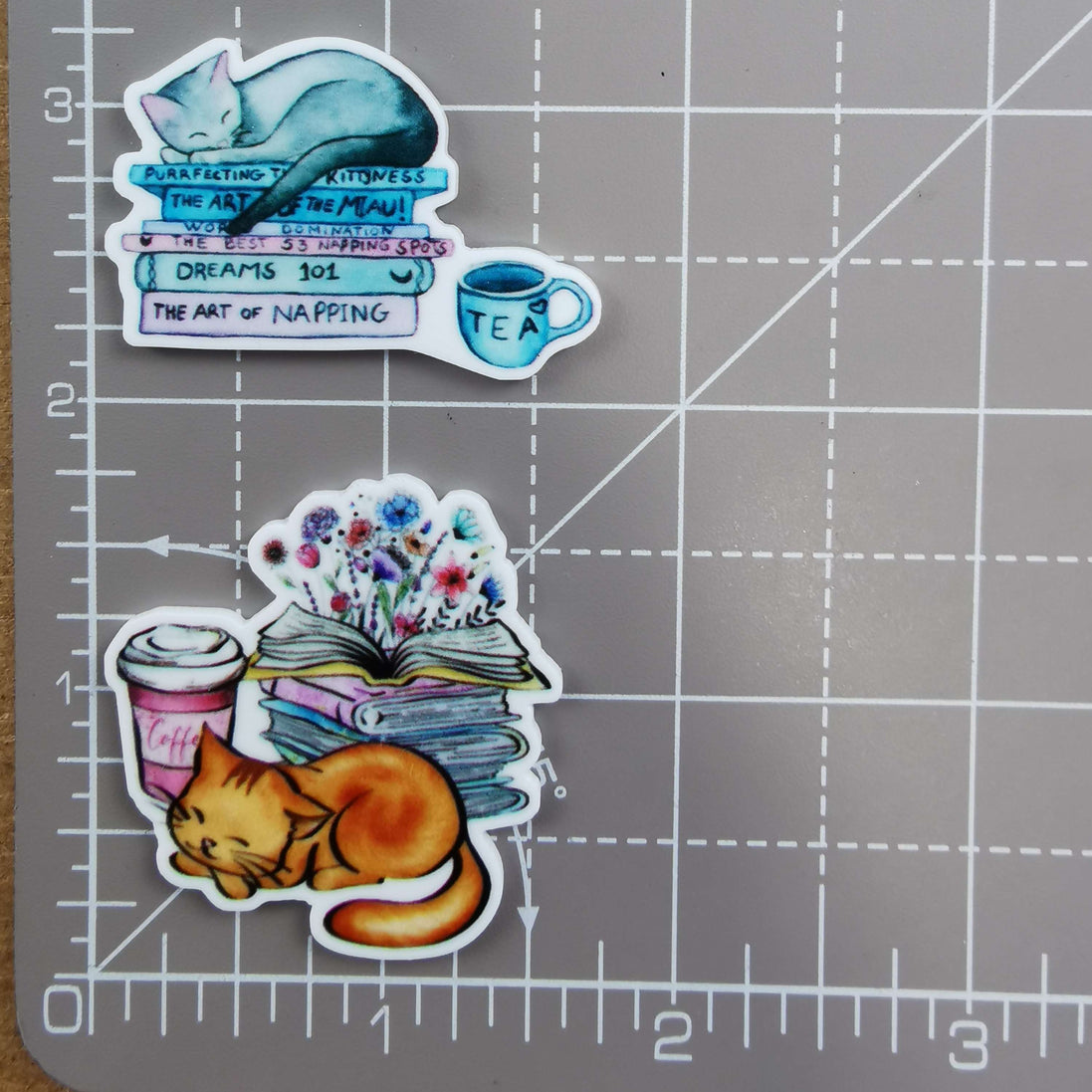 Needle Minder - Sleeping Cats with books & Coffee / Tea