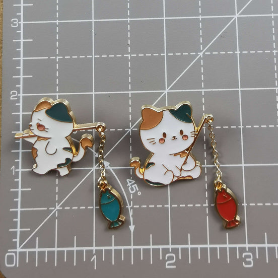 Needle Minder - Fishing Cats (fish charm dangle detail)
