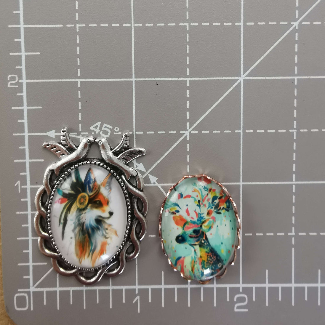 Needle Minder - Rainbow Deer / Fox. Silver or Rose Gold Frame