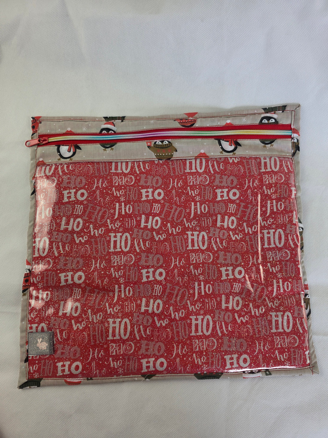 WIP Project Bag - HoHoHo Penguins GLITTER front