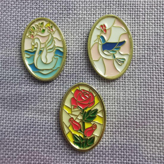 Needle Minder -  Stained Glass Swan, Rose, Dove