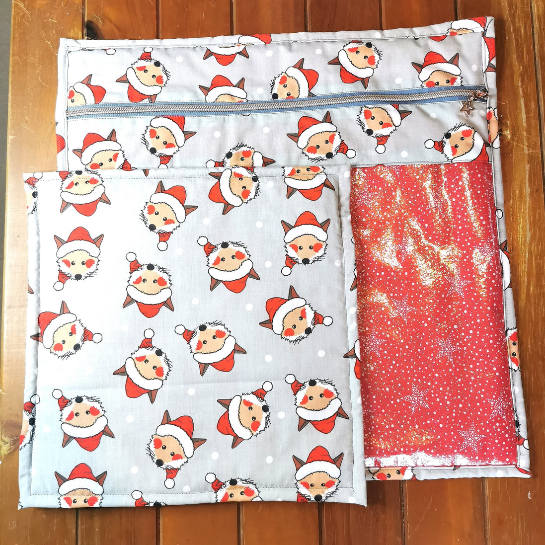 WIP Project Bag - Christmas Fox GLITTER front.