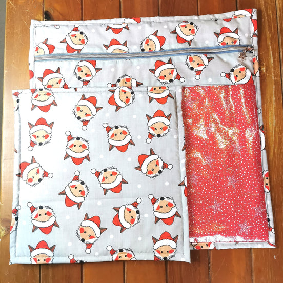 WIP Project Bag - Christmas Fox GLITTER front.
