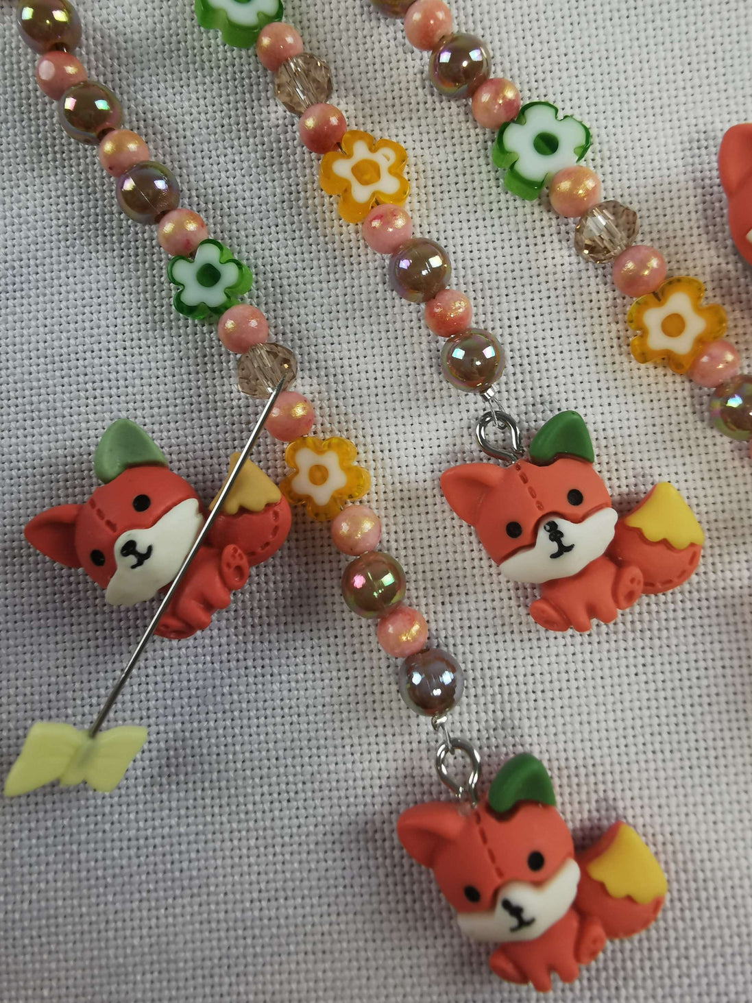 Beaded Scissor Keep & Minder Set - Flowery Fox