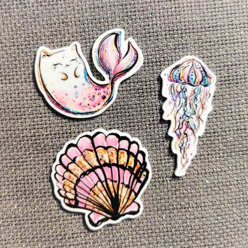 Needle Minder - Whimsical Fantasy Mermaid Kitty, Jellyfish & Sea shell.