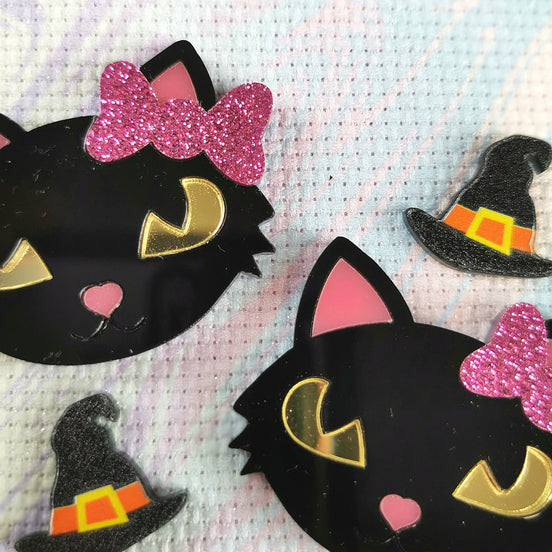 Needle Minder - Luxury Minder Set. Sparkle Bow Black Cat & Witch Hat