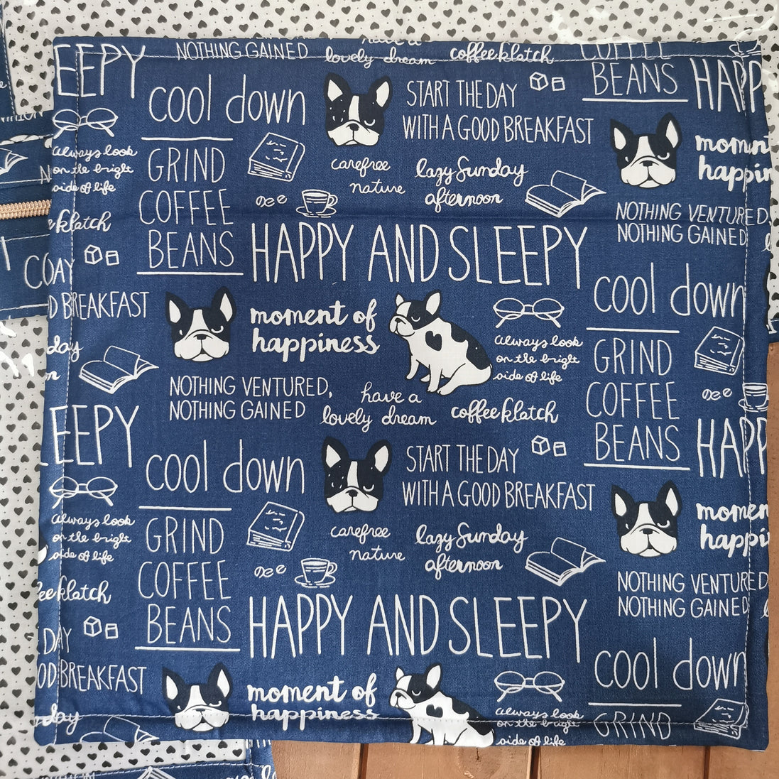WIP Project Bag - Frenchie Doodles (blue)