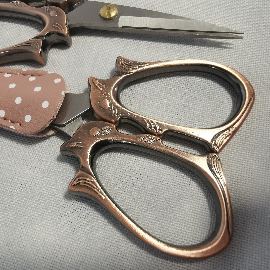 Burnished Copper Squirrel Embroidery Scissors with Cover