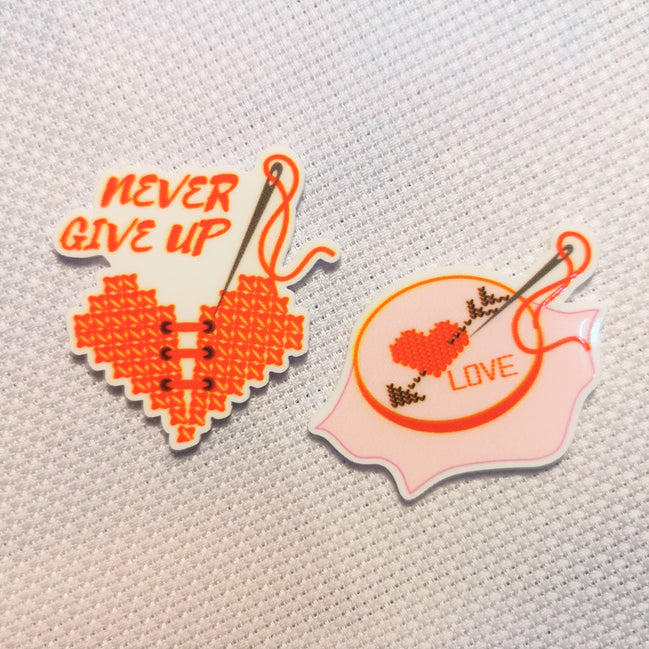 Needle Minder - Cross Stitch Love Hearts, Never Give Up