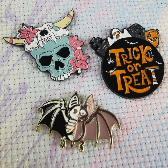 Needle Minder - Spooky Bat, Floral Skull, Trick & Treat