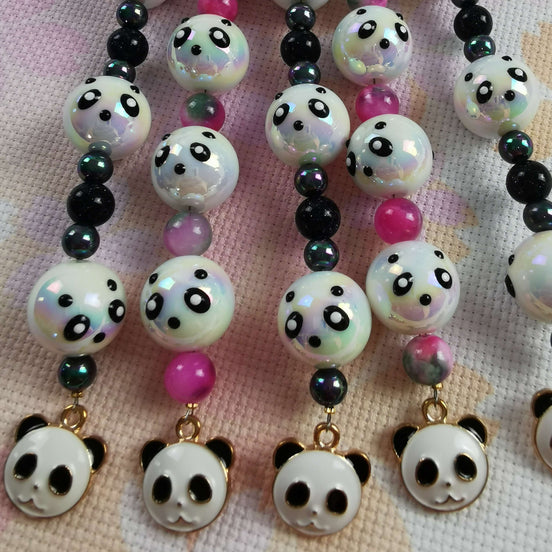Beaded Scissor Keep. Panda Hand Decorated Iridescent Beads