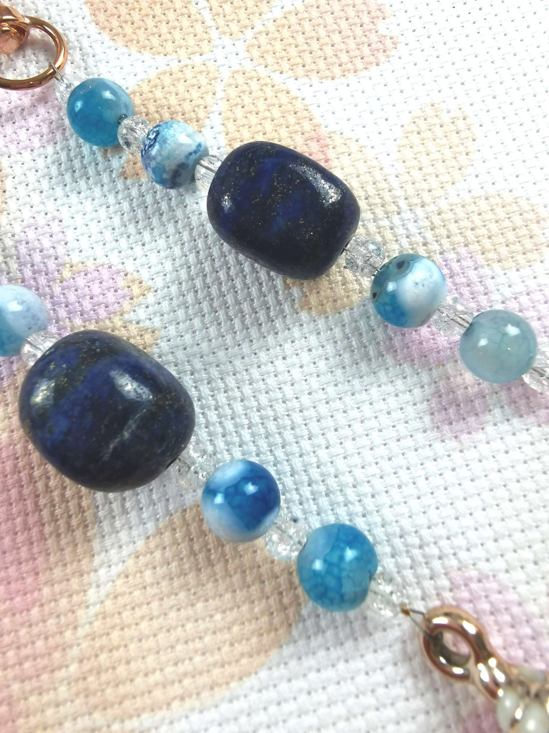Beaded Scissor Keep. Lapis Lazuli Centre Stone. Gilded Shell Charm.